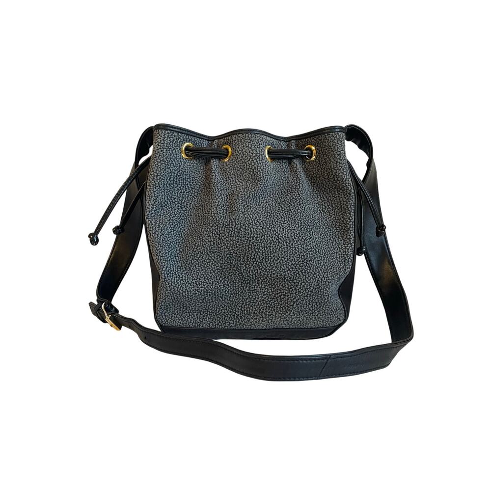 Halston Heritage Vintage Bucket Bag Crossbody Suede Leather Women’s Gray Black